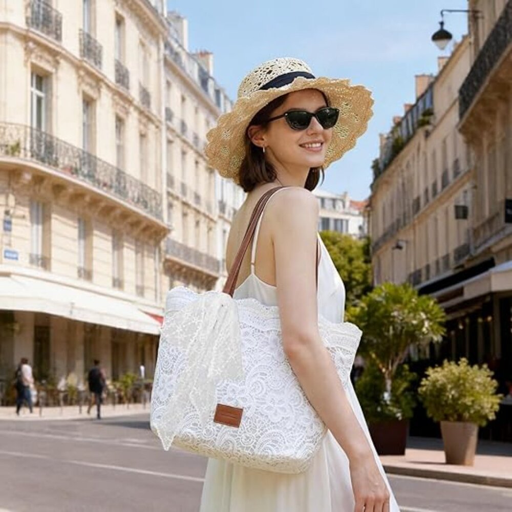 Neiman Marcus Beige Floral Beach Travel Bag